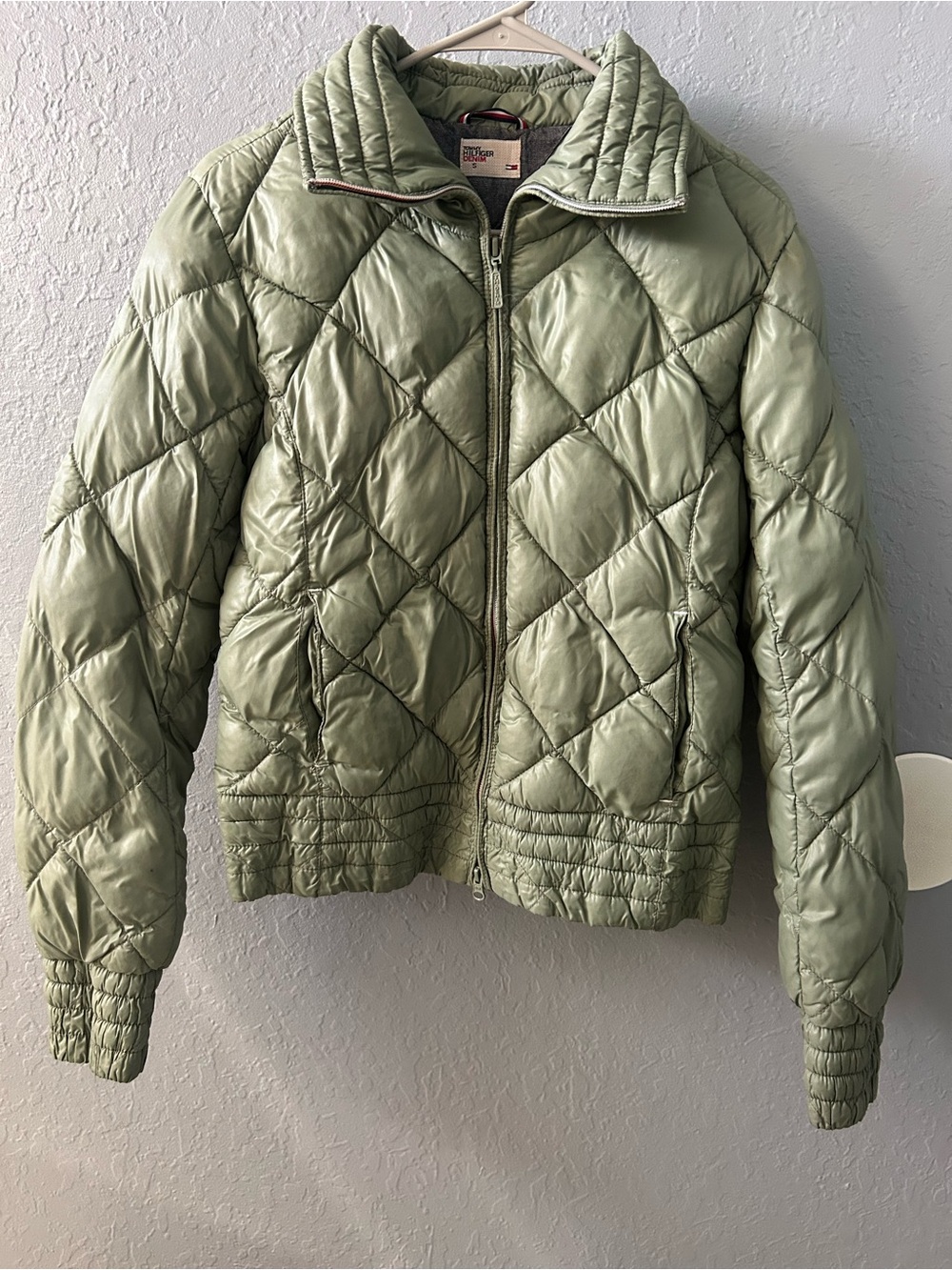 Tommy Hilfiger Light Olive Green Quilted Puffer Jacket